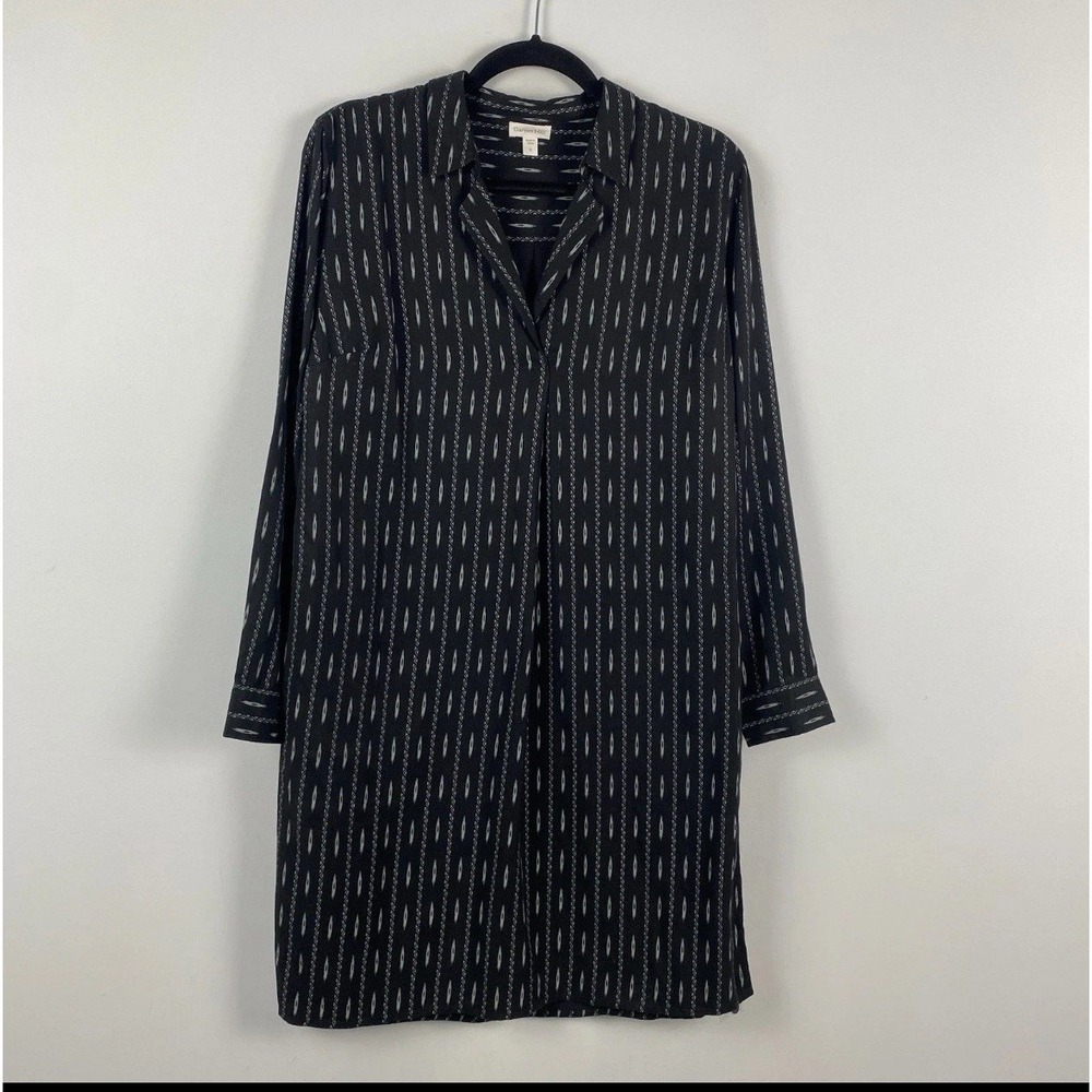 Garnet Hill Modern Tencil Shirtdress Size Small Black Long Sleeve Pockets